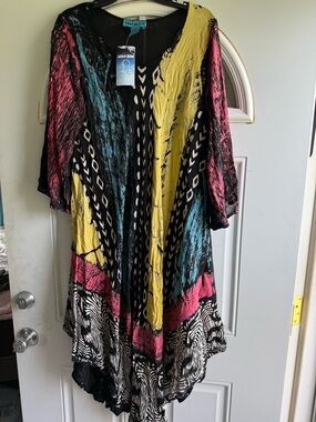 Aqua Blu Multicolor Printed Swim Coverup - Yellow, Pink,, new one size, rayon